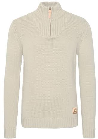 !Solid SDPetro Herren Strickpullover Troyer Grobstrick Pullover mit Troyerkragen Rippbündchen Label-Details Baumwollmischung Regular fit, Größe:XL, Farbe:Oyster Grey (8215)