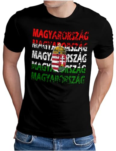 OM3® - MAGYARORSZÁG - T-shirt Hungary Ungern fotboll World Cup Soccer fanshirt sporttröja, storlek S – 5XL, svart, XL