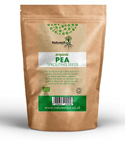 Natures Root Organic Pea Sprouting Seeds 250g - Superfood | Non GMO | Microgreen Sprouts | Garden Planting | Vegetable Gardening