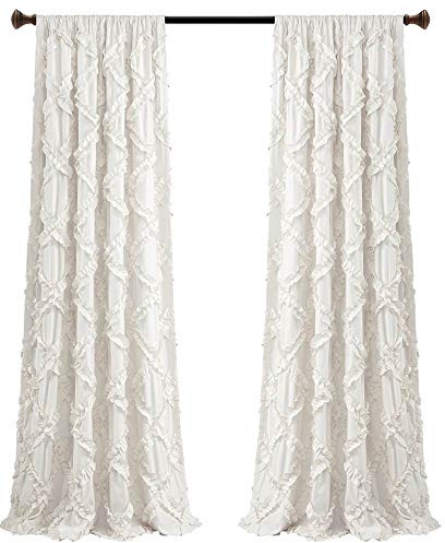 Lush Decor Ruffle Diamond Curtains Textured Window Panel Set for Living, Dining Room, Bedroom (Pair), 95” x 54”, White