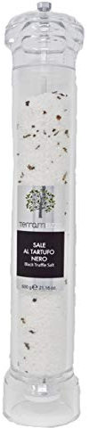 Terramezzo Moulin à sel à truffe en céramique (450 g x 30 cm de haut) de qualité supérieure Sel de mer sicilien et flocons de truffe d'été noirs, idéal pour assaisonner toutes sortes de plats cuits et