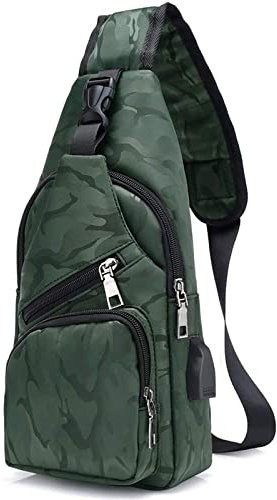 flintronic Sling Bag, Chest Bag with USB Charging Port, Men Women Lightweight Crossbody for Hiking,Cycling, Traveling (Include 1*USB Cable)