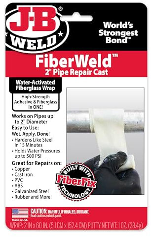 JB Weld Fiberweld 2x60 inch Pipe Repair Cast Fiberglass Pipe Repair Cast, Wet & Wrap, for Pipes up to 2 Diameter