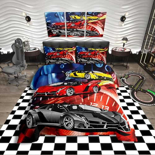 Set di biancheria da letto per auto sportive da corsa, per sport estremi, per auto e competizione, stile automobilistico, per letto singolo, con 1 federa