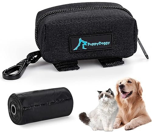 PuppyDoggy 1 Pack Hundekotbeutel-Halter Kotbeutel-Spender mit 1 Rolle Kotbeutel für Hundeleine Zubehör Fahrrad (Schwarzer)
