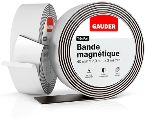 GAUDER Bande Magnétique Autocollante Forte (40 mm x 3 m) | Bande Magnétique avec Mousse Adhésive | Ruban Magnétique