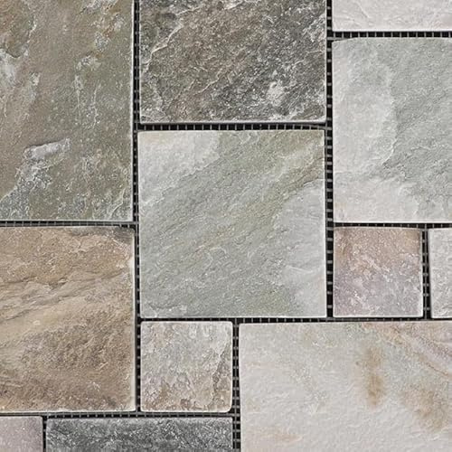 3rd Street Inn Slate Stone Tiles - Stone Outdoor Deck Tiles - Interlocking Patio Tiles - 12 x 12 Patio Flooring - Indoor/Outdoor Floor Tiles - Balcony Flooring (Colorful Stone, 6 Pack)