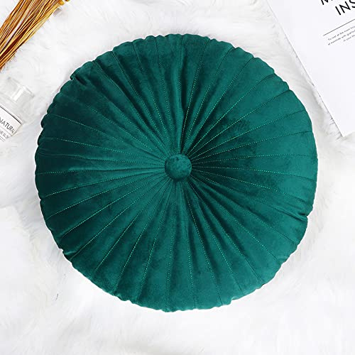 NatureMan Cuscino Decorativo Rotondo in Velluto a Forma di Zucca - 35 cm, Verde Scuro - Adatto per Divano del Soggiorno, Letto, Pavimento