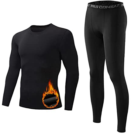 sous-Vêtements Thermiques, Ensemble de sous-vêtements Hiver Sport Respirant Combinaison Homme Fonctionnel L'entraînement Élastique Collant Automne Base Layers Chaud Léger Hauts et Pantalon-Noir, M