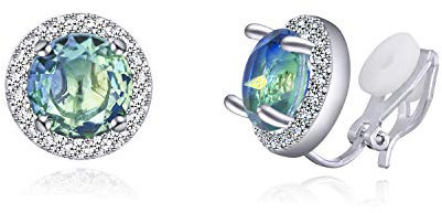 QUKE 8mm Ozean Blau Kubischer Zirkonia Kristall Ohrclips Clip auf Ohrringe Runde Nicht Gestochen Ohrstecker für Frauen Mädchen