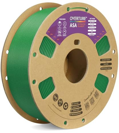 OVERTURE ASA Filament 1.75mm, Spule 1kg (2.2lbs), Maßgenauigkeit +/- 0.03 mm, für 3D Drucker (Diamond Green)