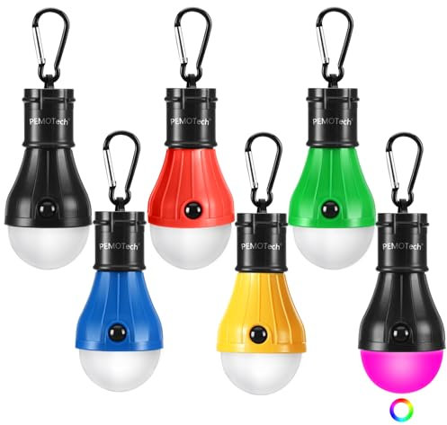 PEMOTech Campinglampe,6-Pack Camping Zubehör [5 Stück LED& 1 Stück RGB-Modus]Tragbare Camping Licht mit Clip-Haken, Notfall Lichter Zelt Lampe für Camping/Wandern/Backpacking/Angeln/Outage