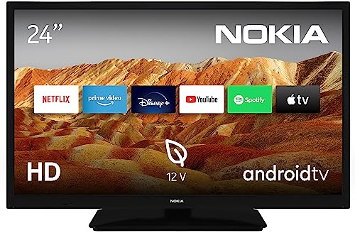 Nokia 24 Pollici (60cm) HD LED Televisori 12V Smart Android TV (WLAN, Triple Tuner DVB-C/S2/T2, Android 9.0 inkl. Google Assistant, YouTube, Netflix, DAZN, Prime Video, Disney+) - HN24GV310C - 2023