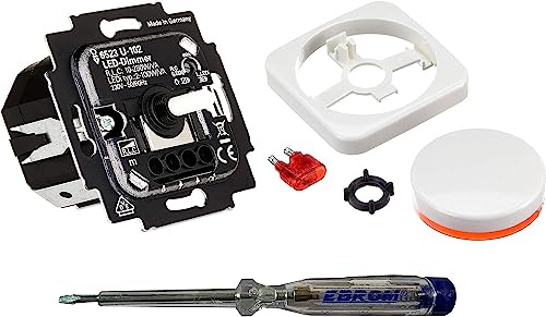 Busch Jäger 6523U-102 LED-roterande dimmer LED-dimmer med dimmerskiva centralplatta 2115–214 i Reflex Si alpinvit glänsande inklusive EBROM fastestare för montering av dimmern (6523 U – 102)