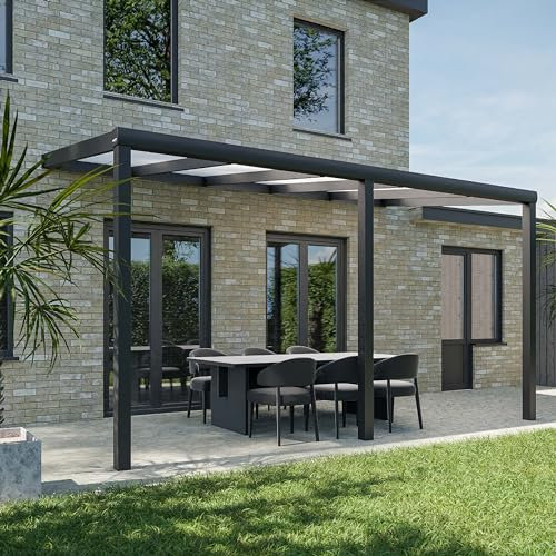 Pratt & Söhne Terrassenüberdachung aus Aluminium 506 x 258 x 285 cm - Pavillon inkl. Hohlkammerplatten Opal - Carport Pergola Veranda - Anthrazit