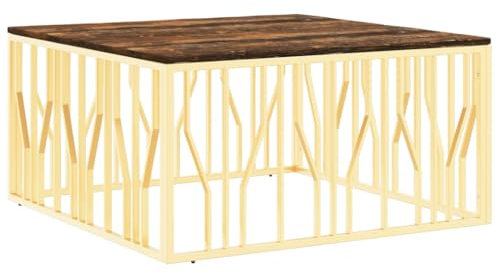 vidaXL Soffbord guld rostfritt stål och massivt återvunnet trä, tebord, soffbord, vardagsrumsbord, sidobord, accentbord, sidobord, glasbord, kaffebord