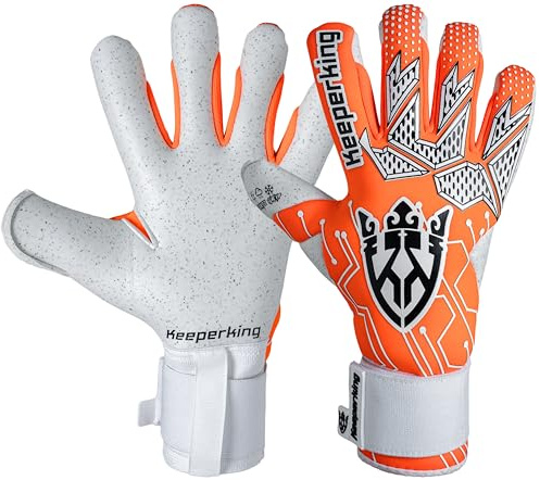 Keeperking Målvaktshandskar för vuxna, fotbollshandskar för män, innersöm, proffsgrepp, 4 mm, fast passform, unisex, Jonior (8, Q-orange-BHyb)