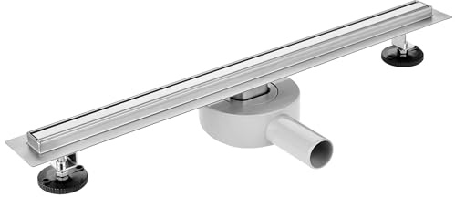 AQUAUNO Slim - Canalina per doccia in acciaio inox, 100 cm, extra sottile, alta capacità di scarico (49 l/min), con sifone girevole a 360°, super piatta (57 mm), set completo per docce uguali al