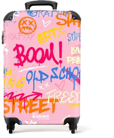 NoBoringSuitcases.com Hartschalenkoffer mit TSA Schloss und Rollen - Großer Reisekoffer 20kg Gepäck (Graffiti-Rosa, 67 cm - 72 L)