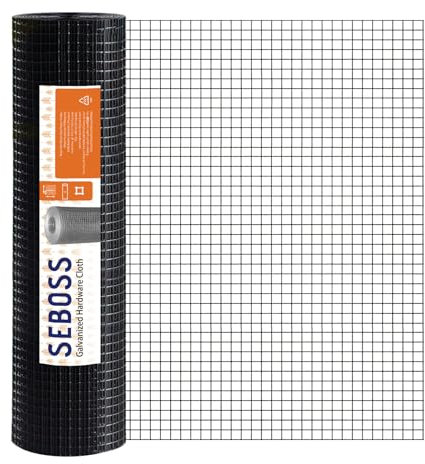 SEBOSS Hardware Cloth 1/2 inch 24 x 100 ft 19-Gauge, Black Vinyl Coated Wire Mesh Roll Chicken Wire Mesh Chicken Wire Fencing Wire Fence Roll Garden Fencing Welded Wire Rodent Wire