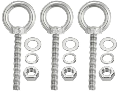 PATIKIL Bullone a Spalla Sollevamento M8 x 60mm, 3 Pezzi Golfare Filettato con Anello di Sollevamento in Acciaio Inossidabile 304 con Dadi e Rondelle per Appendere Amache e Articoli