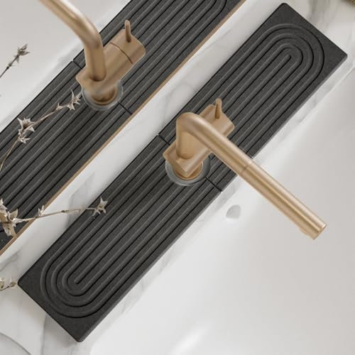 Protection anti-éclaboussures pour robinet d'évier de cuisine en diatomite, 61 cm, plateau d'évier de séchage en pierre soignée, moderne, tapis absorbant pour comptoir de cuisine (gris foncé, 60 x 10