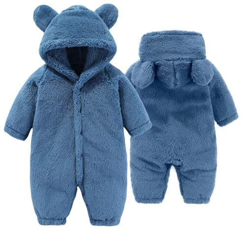 Yaopelky Newborn Baby Bear Snowsuit Infant Fleece Romper Baby Hooded Jumpsuit Winter Warm Outwear for Girls Boys 0-12M