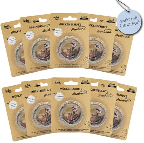 kda Stilvolle PU-Leder Mückenschutzarmbänder Mückenschutzarmband im Sparset - Klassik und Dark Edition Design - Größenverstellbar Camping Urlaub Mückenschutz Outdoor Mücken (Grau 10er Set)