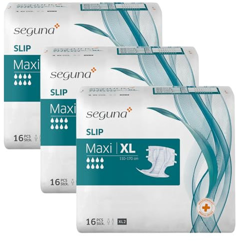 SEGUNA Slip Maxi, Inkontinenz Windeln für Erwachsene, Frauen, Männer, Windeln bei sehr schwerer Blasenschwäche, Stuhlinkontinenz (XL Sparpaket (3 x 16 Stück))