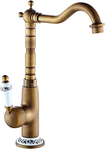 Wasserhahn aus antikem Messing, Einzelgriff, 360° drehbar, kompatibel mit ausziehbaren Doppelwaschbecken, Küchenspültisch-Wasserhahn, Waschtischarmatur, Warm- und Kaltwasserhähnen