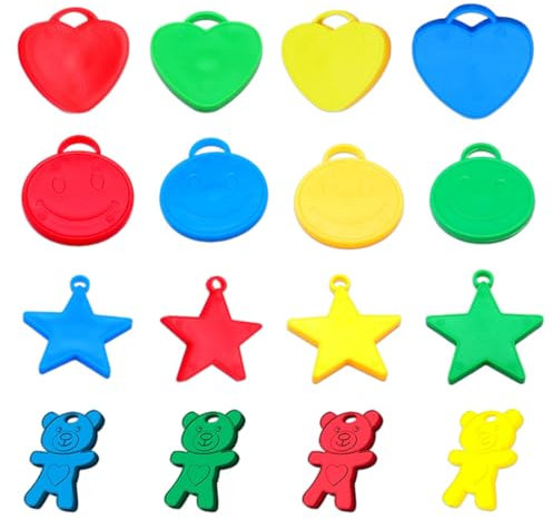 EYVRPAU 12 Pezzi Palloncini Peso in Plastica Pesi per Palloncini a Forma di Stella e Cuori e Smile peso per palloncini ad elio con Nastro Palloncini Colore per Feste Compleanno Matrimonio,Colorato