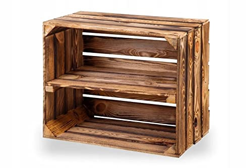Caisse à Fruits Avec Planche Centrale - Caisse en Bois Pour Vin et Pommes - Étagère Commode Flammée 50 x 40 x 30 cm