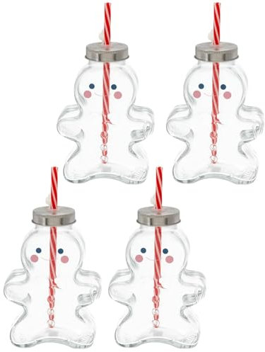 Novaliv 4 tazas de vino caliente de 440 ml, personalizables con pajita, diseño de hombre de jengibre como vaso de vino caliente, bola de árbol de Navidad, taza de árbol de Navidad, tazas calentadoras