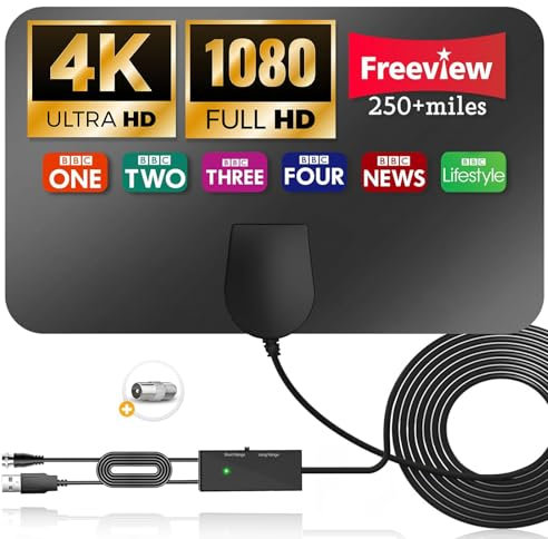 Zimmerantenne für Fernseher, DVB-T2 Antenne, DVB-T2 Antenne mit Verstärker Innen, Unterstützt 4K 1080P HD, 5m Kabel Geeignet für Alle Herkömmlichen und HDTV Geräte