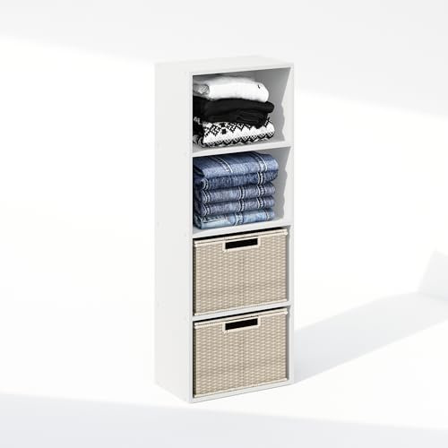 Furinno Reed - Organizador de Armario y Almacenamiento, Organizador de Armario de 4 Niveles, Estante Abierto, para Armario, Dormitorio, Sala de Estar, Color Blanco