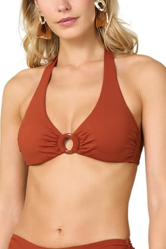 Goldenpoint Donna Costume da Bagno Tinta Unita - Parte Alta del Bikini - Triangolo Fisso Senza Imbottitura con Anello Centrale Taglia 5B Colore Marrone