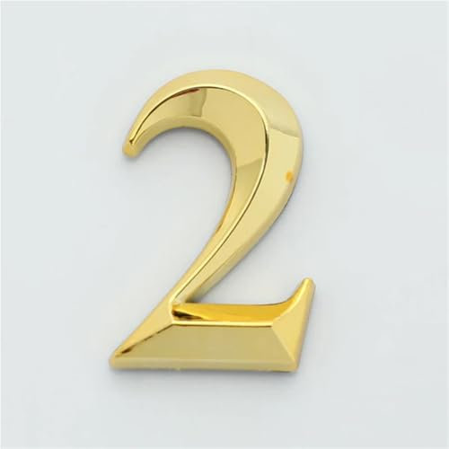 Self Adhesive House Numbers Sticker 3D Gold ABS Mailbox Numbers Sign 2 Inch Modern Door Number for Outside Address Hotel Yard Post Room Office Outdoor(2)