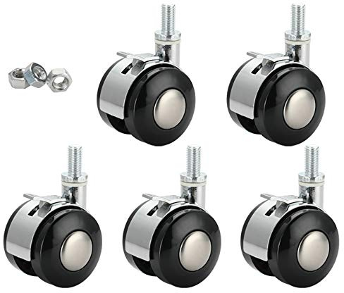 Office Chair Swivel Wheel Swivel Chair Caster,Twin Casters,1.6 Inch Plastic Wheel,Replacement Wheels for Small Sofa Furniture Boss Chair,for Hard Floors,Set of 5(Universal)