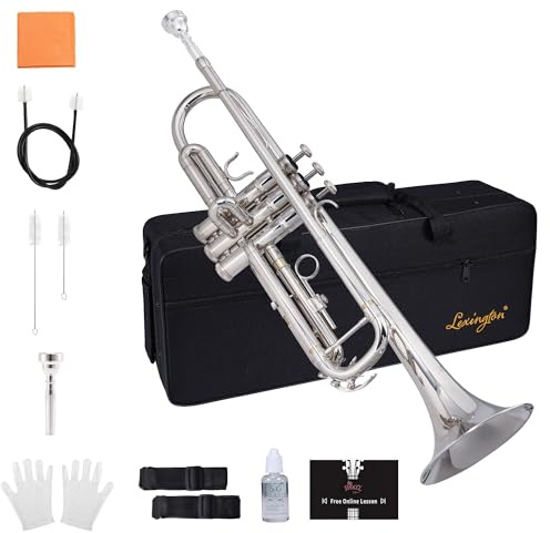 Lexington Standard Bb Student Model Trumpet Includes Hard Case, Cleaning Rod and Cloth, Gloves (Nickel)