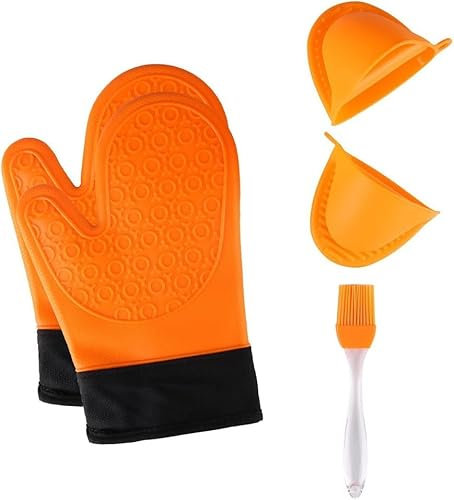 Gants en Silicone Résistants à La Chaleur Jonhen Antidérapants avec Doublure en Coton pour Gants De Cuisine, Orange