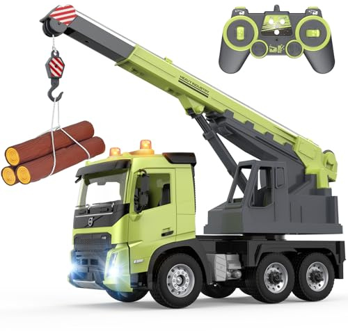 Double E Volvo FMX 1:20 Scale RC Crane Truck - 660° Rotating Console, 2.4GHz Anti-Interference, Realistic Lifting Sounds & LED Work Lights - Construction Toy for Adults