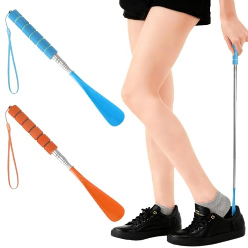 TMZELOA Juego de 2 calzador largo telescópico extensible 30–71cm inoxidable – Calzador ergonómico con mango antideslizante cómodo – Calzador para hombre mujer ancianos viaje botas zapatos deportivos