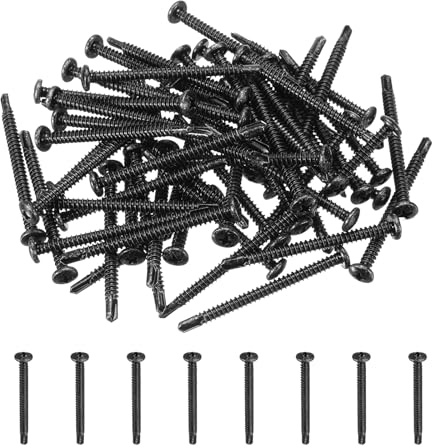 QUARKZMAN 60Pcs Viti Autofilettanti A Testa Bombata M4.8 x 60mm, Viti Autoforanti In Acciaio Zincato Per Lamiera Viti Per Metallo, Nero