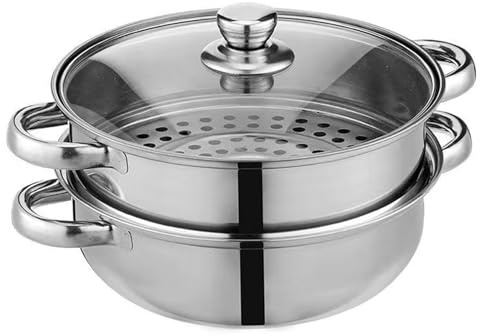 SMELEYOU Pentole a Vapore per Cucinare Pentola a Vapore in Acciaio Inossidabile 2 Strati con Coperchio in Vetro visibile e cestello Doppia Maniglia per stufati, Pasta, Gnocchi, di brodo