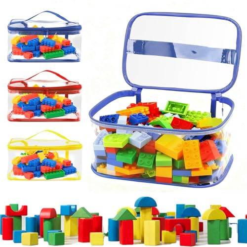 Honosen 3 Pcs Toy Storage Bags, Clear Toy Zipper Organiser Bags with Handle
