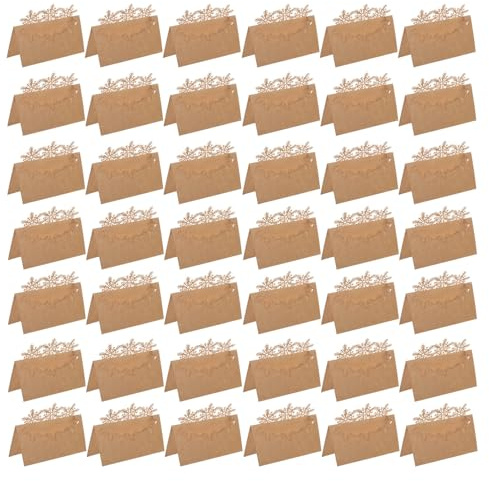 ANDRESLAD Lot de 50 Marque-Places de Noël Pliables en Papier Kraft Brun Découpe Flocon de Neige Ajourée pour Étiquettes de Table de Fête Réception Mariage et Buffet Festif
