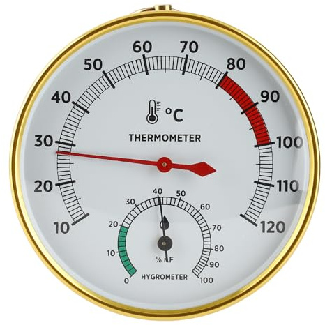 Stylebest Higrómetro con Medidor de Temperatura para Sauna, Higrotermógrafo para Sauna de Aluminio Montado en la Pared 2 en 1 con Escala de Vidrio Transparente, para Sala de Sauna, SPA,