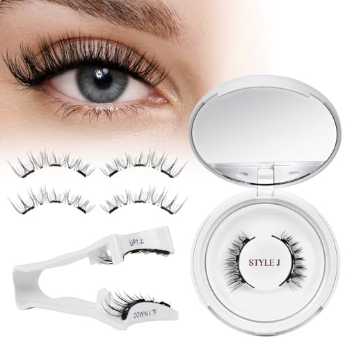 Ciglia Finte Magnetiche Naturali, Ciglia Finte Magnetiche riutilizzabili con applicatore, non c'è bisogno di colla magnetica per QUEWEL facile da indossare e rimuovere (Style J-05)