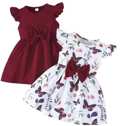 UUAISSO Vestito Estivo per Bambina Stampa a Farfalla Fiocco Volant Senza Maniche Grazioso Vestito a Pois Ragazze Abbigliamento Estivo