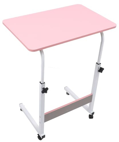 Generic Bäddsoffa Sidobord Justerbar Höjd Rullande Skrivbordsvagn för Vardagsrum Sovrum Arbetsrum, Stabil Struktur & Stor Bordsskiva för Kaffe Snack Laptop, Mobilt Stativ (Roseate)